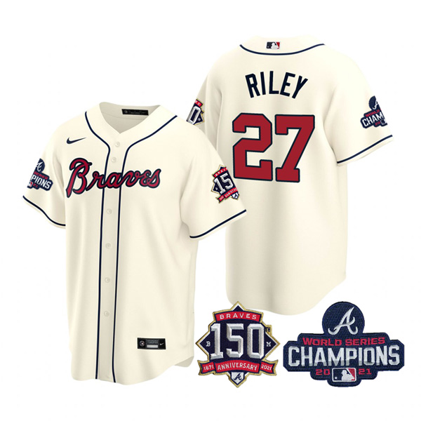 Personalized Youth Atlanta Braves Austin Riley 2021 World Series Champions Stitched Jersey Cool Base Cream