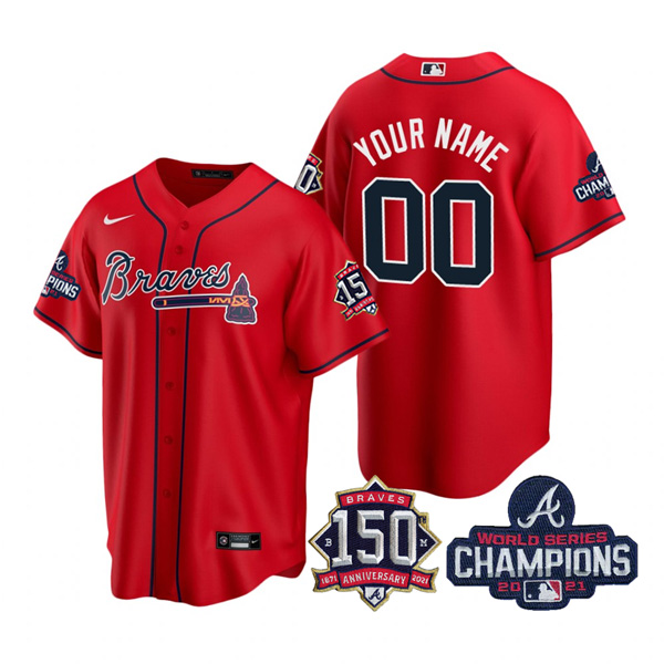Personalized Youth Atlanta Braves 2021 World Series Champions Stitched Jersey Cool Base Red