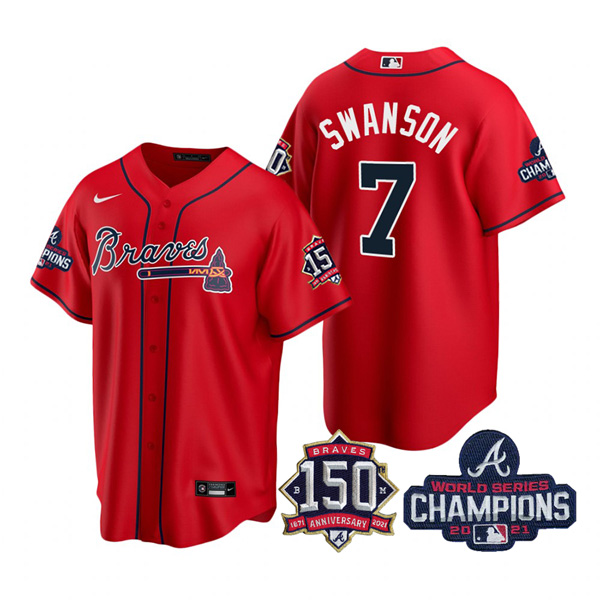 Personalized Youth Atlanta Braves Dansby Swanson 2021 World Series Champions Stitched Jersey Cool Base Red