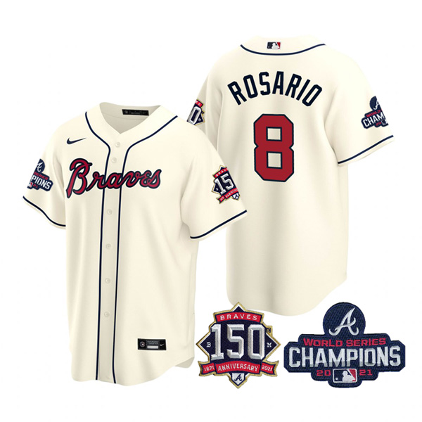 Personalized Youth Atlanta Braves Eddie Rosario 2021 World Series Champions Stitched Jersey Cool Base Cream