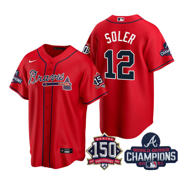 Personalized Youth Atlanta Braves Jorge Soler 2021 World Series Champions Stitched Jersey Cool Base Red