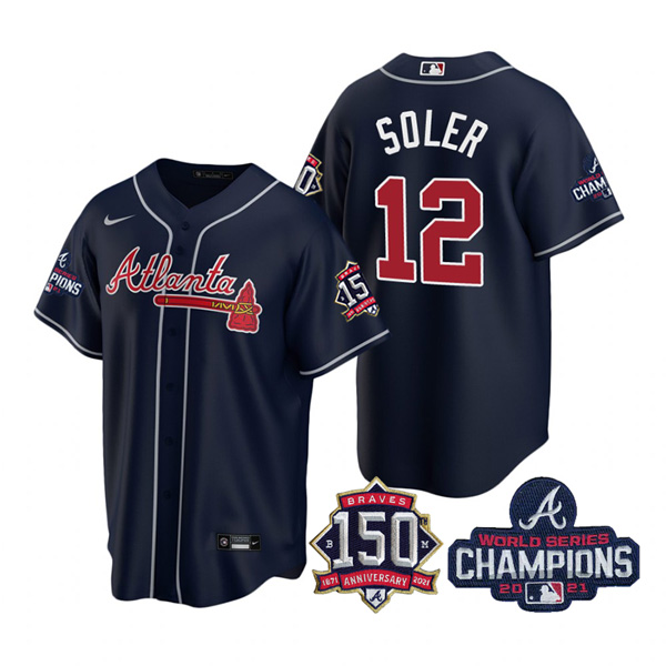 Personalized Youth Atlanta Braves Jorge Soler 2021 World Series Champions Stitched Jersey Cool Base Navy