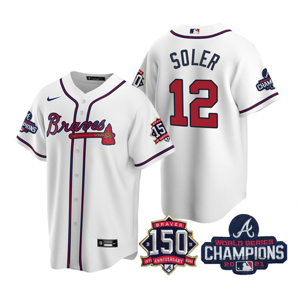 Personalized Youth Atlanta Braves Jorge Soler 2021 World Series Champions Stitched Jersey Cool Base White Home