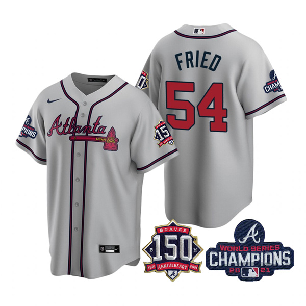 Personalized Youth Atlanta Braves Max Fried 2021 World Series Champions Stitched Jersey Cool Base Gray