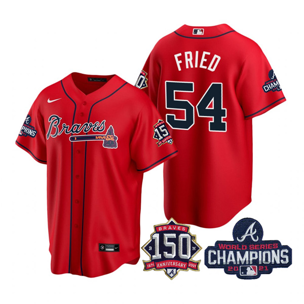 Personalized Youth Atlanta Braves Max Fried 2021 World Series Champions Stitched Jersey Cool Base Red