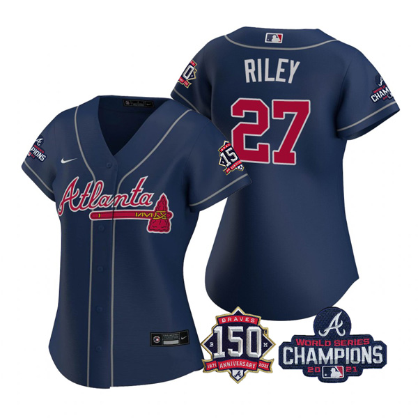 Personalized Women’s Atlanta Braves Austin Riley 2021 World Series Champions Stitched Jersey Navy
