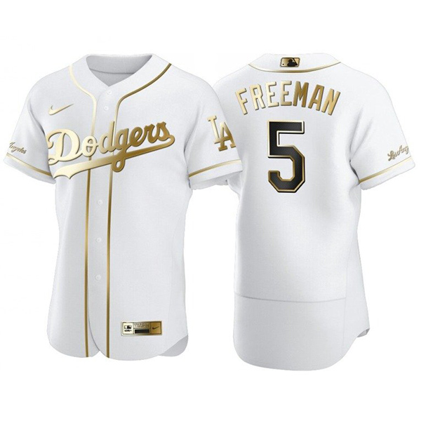 Personalized Men’s Freddie Freeman Los Angeles Dodgers Golden Stitched Jersey White Golden