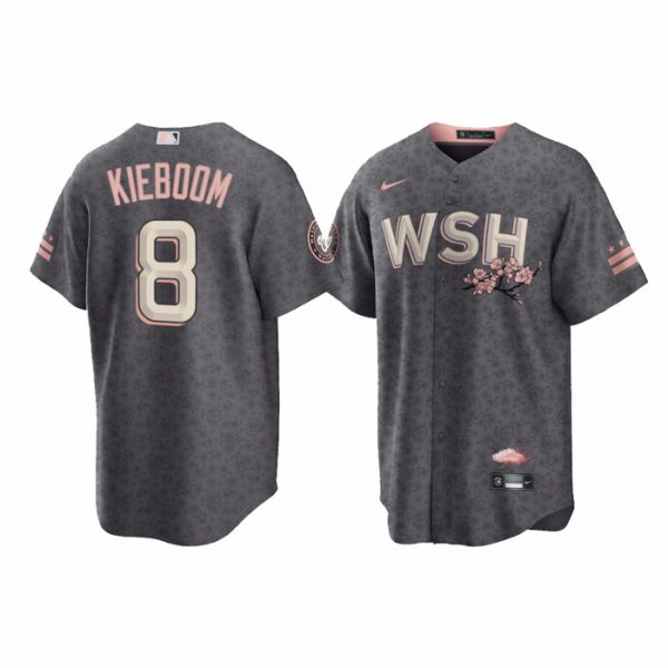 Personalized Men’s Cool Base Carter Kieboom Washington Nationals Gray 2022 City Connect Cherry Blossom Jersey