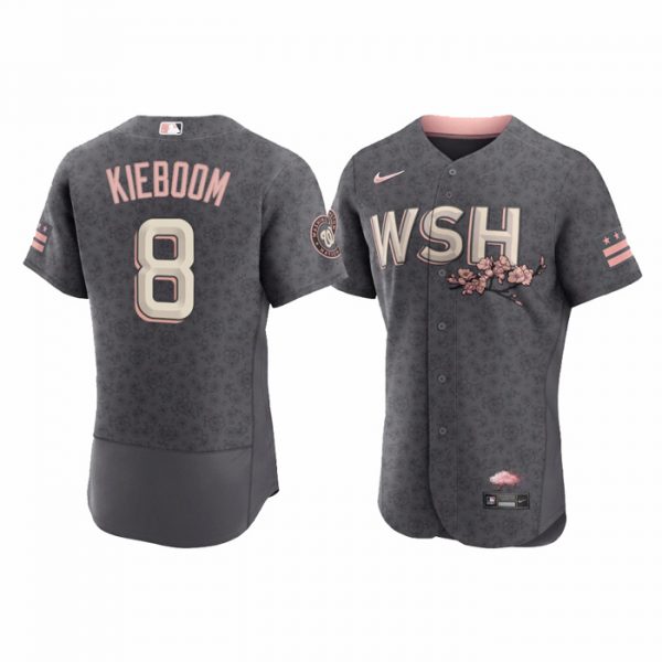 Personalized Men’s Flex Base Carter Kieboom Washington Nationals Gray 2022 City Connect Cherry Blossom Jersey