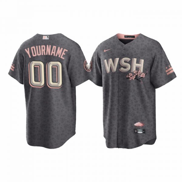 Personalized Men’s Cool Base Washington Nationals Gray 2022 City Connect Cherry Blossom Jersey