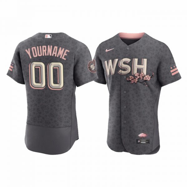 Personalized Men’s Flex Base Washington Nationals Gray 2022 City Connect Cherry Blossom Jersey