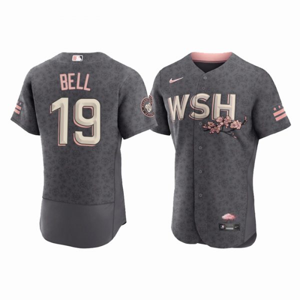 Personalized Men’s Flex Base Josh Bell Washington Nationals Gray 2022 City Connect Cherry Blossom Jersey
