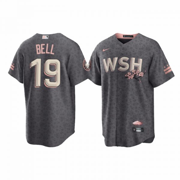Personalized Men’s Cool Base Josh Bell Washington Nationals Gray 2022 City Connect Cherry Blossom Jersey