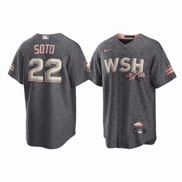 Personalized Men’s Cool Base Juan Soto Washington Nationals Gray 2022 City Connect Cherry Blossom Jersey