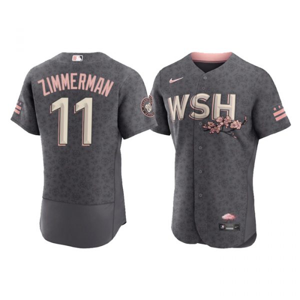 Personalized Men’s Flex Base Ryan Zimmerman Washington Nationals Gray 2022 City Connect Cherry Blossom Jersey