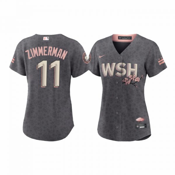 Personalized Women’s Ryan Zimmerman Washington Nationals Gray 2022 City Connect Cherry Blossom Jersey