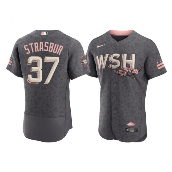 Personalized Men’s Flex Base Stephen Strasburg Washington Nationals Gray 2022 City Connect Cherry Blossom Jersey
