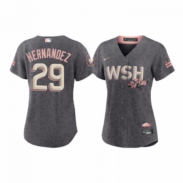 Personalized Women’s Yadiel Hernandez Washington Nationals Gray 2022 City Connect Cherry Blossom Jersey