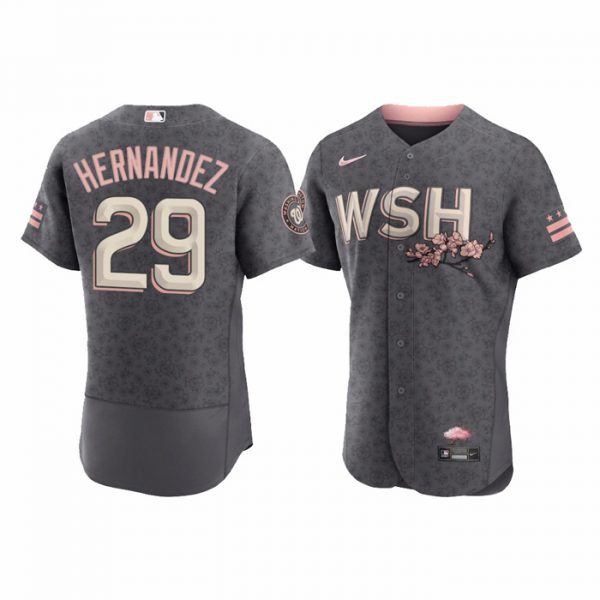 Personalized Men’s Flex Base Yadiel Hernandez Washington Nationals Gray 2022 City Connect Cherry Blossom Jersey