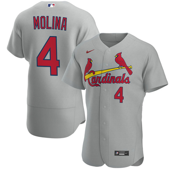 Personalized Men’s St. Louis Cardinals Yadier Molina Stitched Jersey – Gray