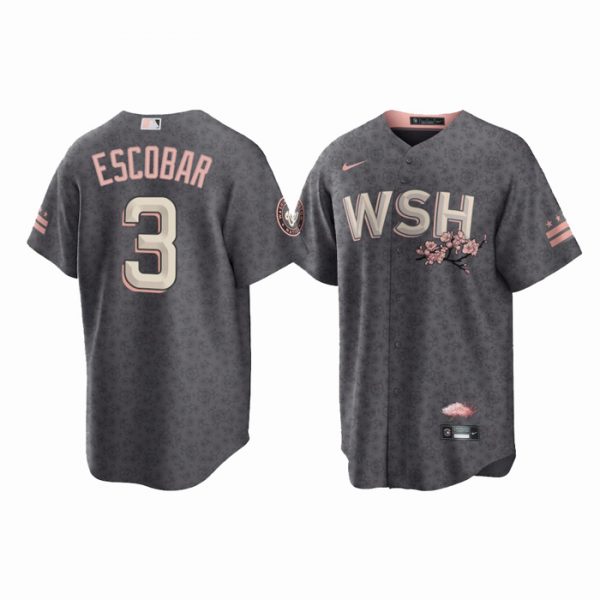 Personalized Men’s Cool Base Alcides Escobar Washington Nationals Gray 2022 City Connect Cherry Blossom Jersey