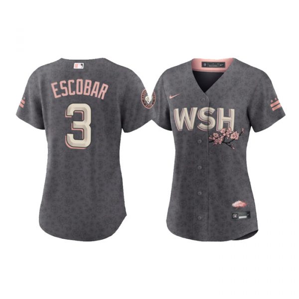 Personalized Women’s Alcides Escobar Washington Nationals Gray 2022 City Connect Cherry Blossom Jersey