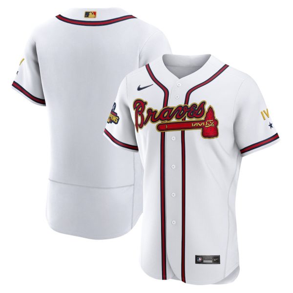Personalized Men’s Flex Base Atlanta Braves 2022 Gold Program White Stitched Jersey