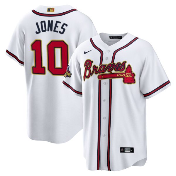 Personalized Youth Atlanta Braves Chipper Jones 2022 Gold Program White Stitched Jersey