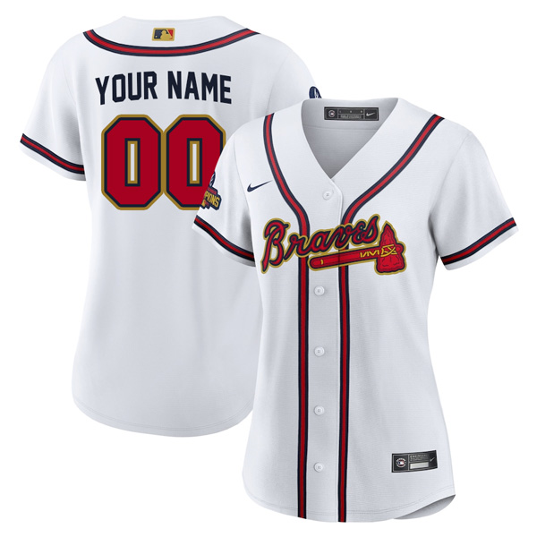 Personalized Women’s Atlanta Braves 2022 Gold Program White Stitched Jersey