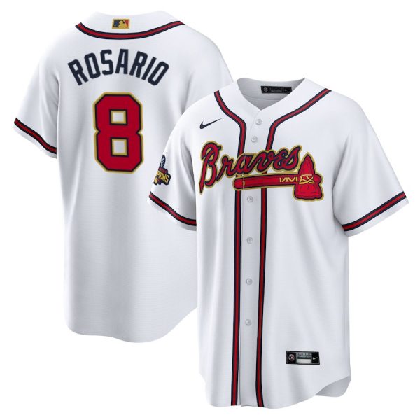 Personalized Men’s Cool Base Atlanta Braves Eddie Rosario 2022 Gold Program White Stitched Jersey