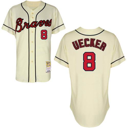 Personalized Big Size Men’s Mitchell and Ness Atlanta Braves #8 Bob Uecker Authentic Cream Throwback MLB Jersey