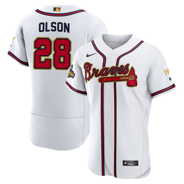 Personalized Men’s Cool Base Atlanta Braves Matt Olson 2022 Gold Program White Stitched Jersey