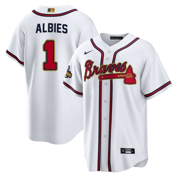 Personalized Men’s Flex Base Atlanta Braves Ozzie Albies 2022 Gold Program White Stitched Jersey
