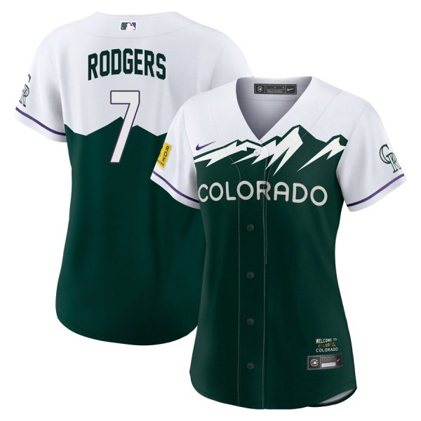 Personalized Women’s Colorado Rockies Brendan Rodgers 2022 City Connect Green Stitched Jersey