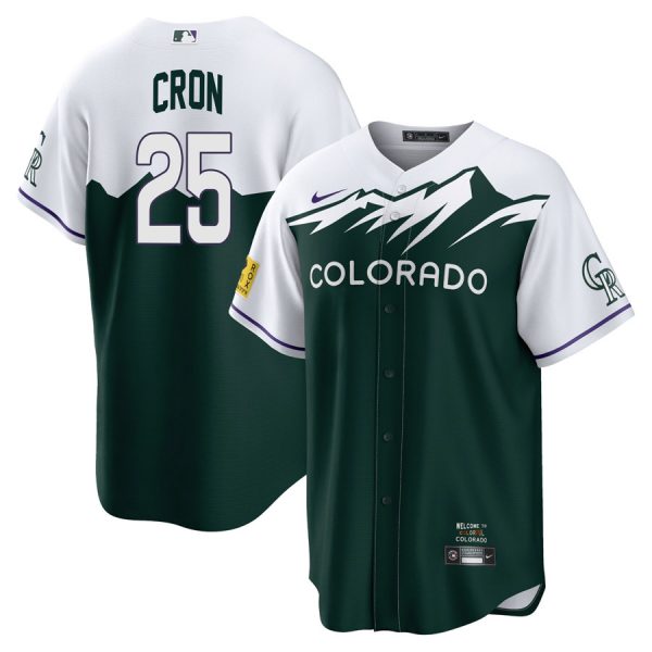 Personalized Men’s Cool Base Colorado Rockies C.J. Cron 2022 City Connect Green Stitched Jersey