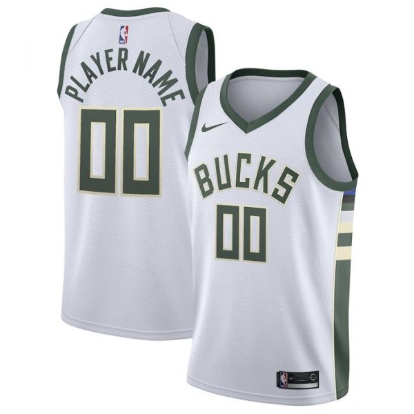 Personalized Men’s Milwaukee Bucks Basketball Jersey White