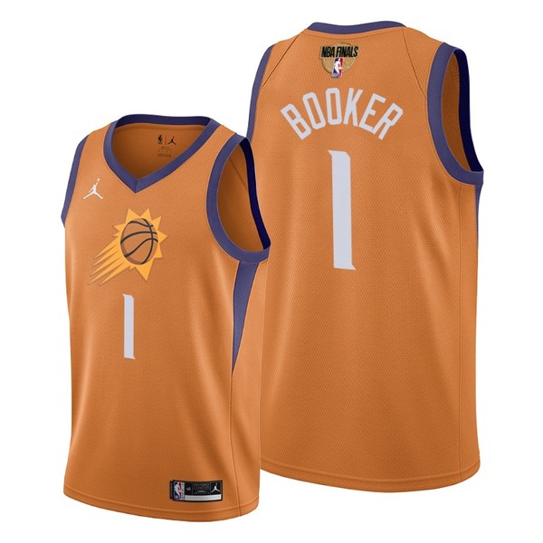 Personalized Men’s #1 Devin Booker Phoenix Suns 2021 NBA Finals Jersey Statement Orange