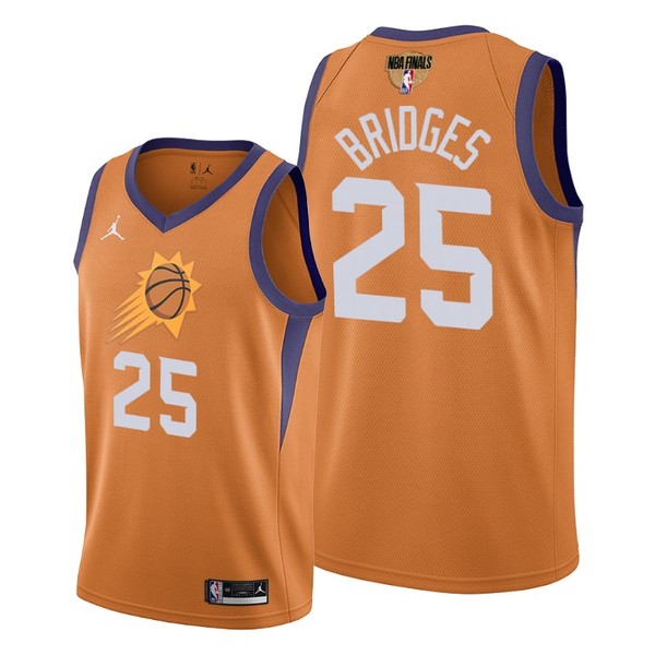 Personalized Men’s #25 Mikal Bridges Phoenix Suns 2021 NBA Finals Jersey Statement Orange