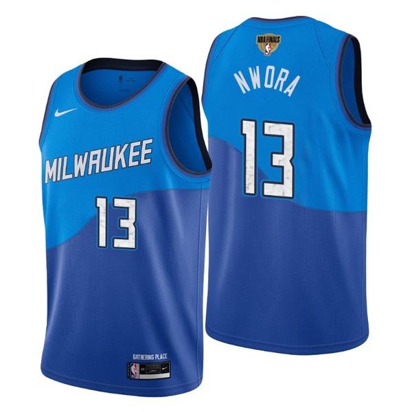 Personalized Men’s #13 Jordan Nwora Milwaukee Bucks 2021 NBA Finals Jersey Blue