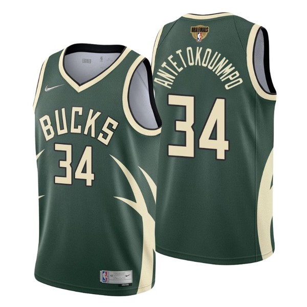 Personalized Men’s #34 Giannis Antetokounmpo Milwaukee Bucks 2021 NBA Finals Jersey Green Earned