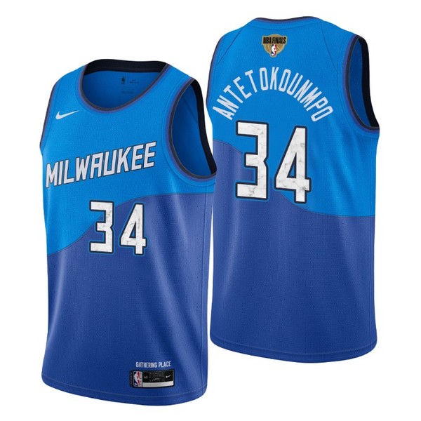 Personalized Men’s #34 Giannis Antetokounmpo Milwaukee Bucks 2021 NBA Finals Jersey Blue