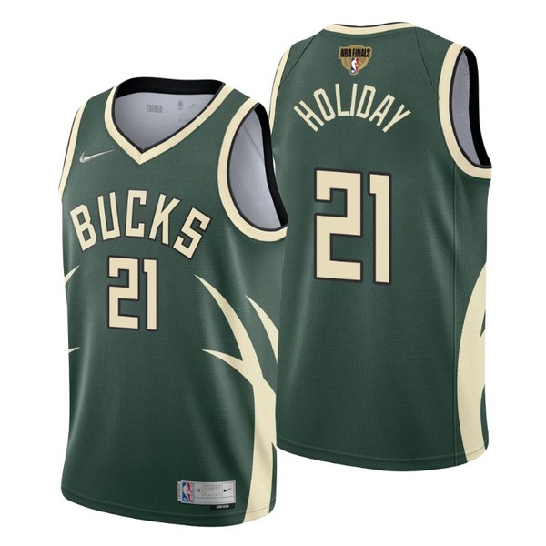 Personalized Men’s #21 Jrue Holiday Milwaukee Bucks 2021 NBA Finals Jersey Green Earned