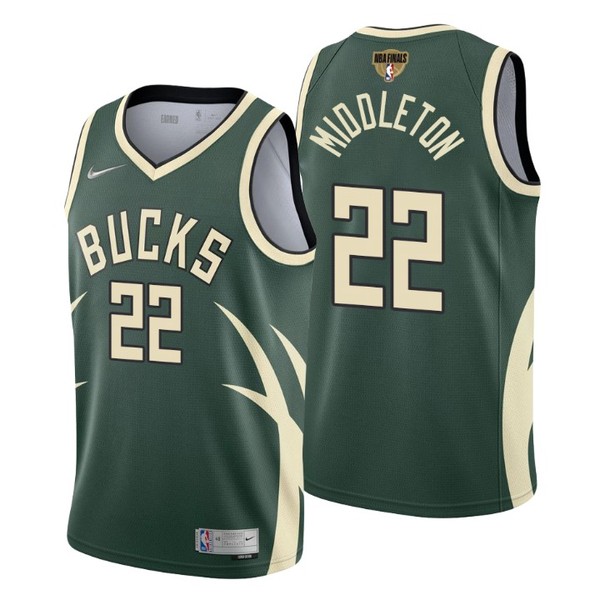 Personalized Men’s #22 Khris Middleton Milwaukee Bucks 2021 NBA Finals Jersey Green Earned
