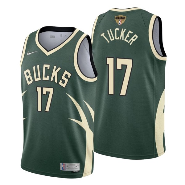 Personalized Men’s #17 P.J. Tucker Milwaukee Bucks 2021 NBA Finals Jersey Green Earned