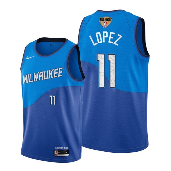 Personalized Men’s #11 Brook Lopez Milwaukee Bucks 2021 NBA Finals Jersey Blue