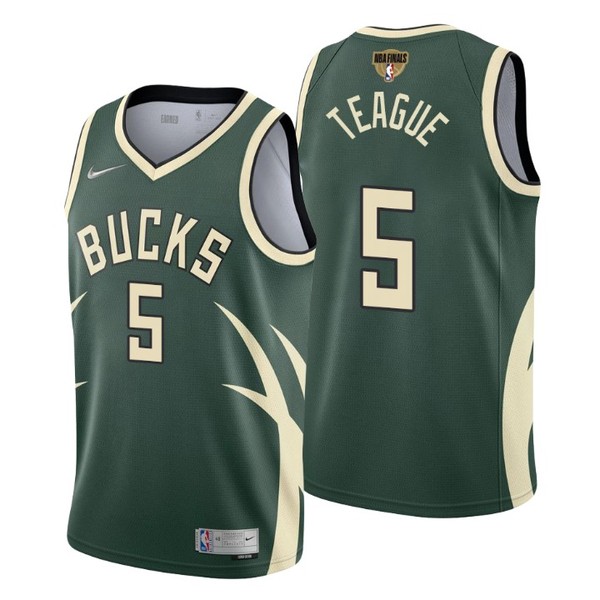 Personalized Men’s #5 Jeff Teague Milwaukee Bucks 2021 NBA Finals Jersey Green Earned