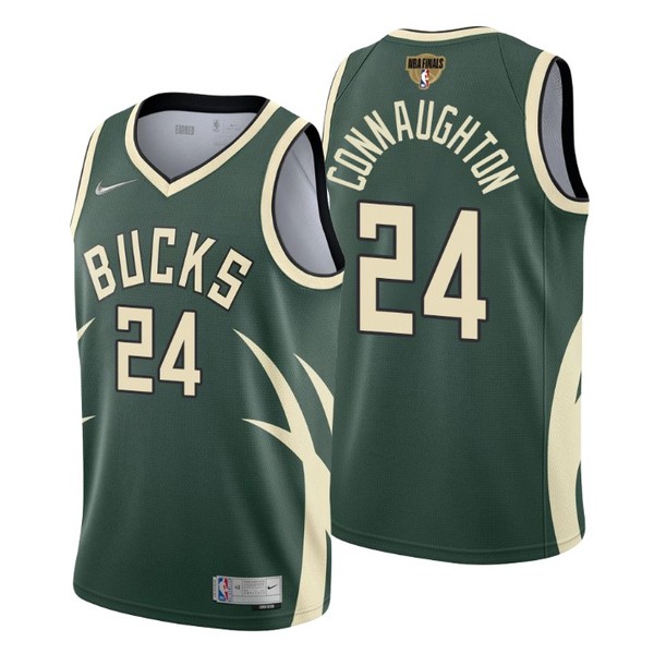 Personalized Men’s #24 Pat Connaughton Milwaukee Bucks 2021 NBA Finals Jersey Green Earned