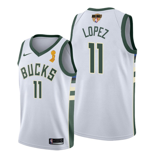 Personalized Men’s Brook Lopez Milwaukee Bucks 2021 NBA Finals Champions Jersey White Association