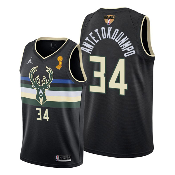 Personalized Men’s Giannis Antetokounmpo Milwaukee Bucks 2021 NBA Finals Champions Jersey Black Statement