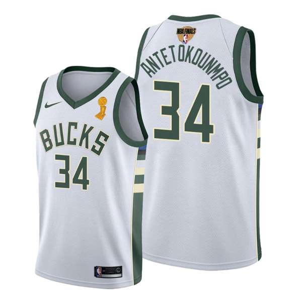 Personalized Men’s Giannis Antetokounmpo Milwaukee Bucks 2021 NBA Finals Champions Jersey White Association